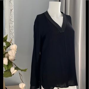 ETCETERA leather V-neck trim blouse in Size 2